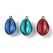 Spray Painted Natural Cowrie Shell Pendants, Shell Shape Charms, Mixed Color, 22.5~24x12~14.5x9~11mm, Hole: 1.8mm(SHEL-K006-49)