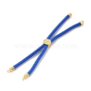Cotton Cord Bracelet Making, with Brass Findings, Flat Round with Tree of Life, Real 18K Gold Plated, Blue, 8-5/8 inch(22cm), Hole: 2mm(KK-F758-03A-G)