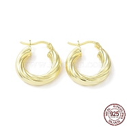 925 Sterling Silver Hoop Earrings, Twist Wire, with S925 Stamp, Real 18K Gold Plated, 25x5x21mm(EJEW-K258-12G)