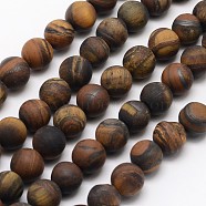 Natural Tiger Eye Beads Strands, Frosted, Round, 10mm, Hole: 1mm, about 38pcs/strand, 13.9 inch(G-D688-10mm)