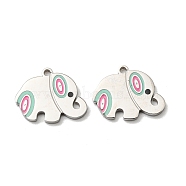 304 Stainless Steel Charms, with Enamel, Elephant Charms, Stainless Steel Color, 12x15x1mm, Hole: 1.4mm(STAS-L022-175P)