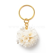 Flower Spray Paint ABS Plastic Imitation Pearl Pendant Keychain, with Iron Split Key Rings, Golden, 7.15cm(KEYC-JKC00370)