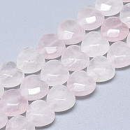 Natural Rose Quartz Beads Strands, Faceted, Heart, 10x10x5mm, Hole: 1.2mm, about 20pcs/strand, 7.4 inch(X-G-S357-E01-07)