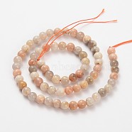 Natural Multi-Moonstone Round Beads Strands, 4mm, Hole: 0.8mm, about 97pcs/strand, 15.5 inch(G-O030-4mm-10)