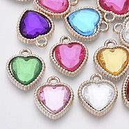 UV Plating ABS Plastic Pendants, with Acrylic Rhinestone, Faceted, Heart, Light Gold, Mixed Color, 18.5x16x5mm, Hole: 2mm(X-KY-N007-70)