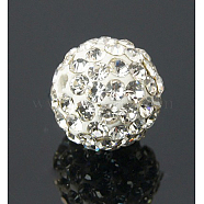 Pave Disco Ball Beads, Polymer Clay Rhinestone Beads, Grade A, Round, Crystal, PP12(1.8~1.9mm), 8mm, Hole: 2mm(RB-H258-8MM-001-A)