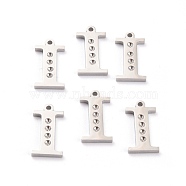 304 Stainless Steel Pendant Rhinestone Settings, Letter, Stainless Steel Color, Letter.I, I: 15x8x1.5mm, Hole: 1.2mm, Fit for 1.6mm Rhinestone(STAS-F267-09I-P)