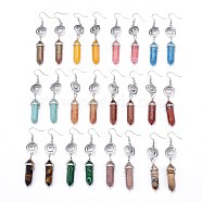 Pointed Bullet Natural & Synthetic Mixed Gemstone Dangle Earrings, with Brass Earring Hooks and Vortex Links, Platinum, 77mm, Pin: 0.7mm(EJEW-K084-C)