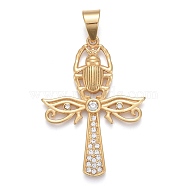304 Stainless Steel Big Pendants, with Crystal Rhinestone, Cross with Eye of Horus & Spider, Golden, 55.5x40x4.5mm, Hole: 8x11mm(STAS-K214-21G)