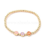 Brass Stretch Beaded Bracelets, with Flat Round Alloy Enamel Beads, Word Can, Golden, Inner Diameter: 2-1/4 inch(5.85cm)(BJEW-JB05451-02)