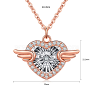 Heart with Wing Stainless Steel Pendant Necklace, with Clear Cubic Zirconia and Morganite, Fashionable Accessory, Rose Gold, 15.75 inch(40cm)(TX7180)