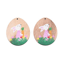 Single-Sided Printed Wood Big Pendants, Oval Charm with Mouse, Pearl Pink, 73x59x3mm, Hole: 3mm(WOOD-N005-90-A01)