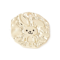 Alloy Pendants, Flat Round with Rabbit, Textured, Light Gold, 19x20x2mm, Hole: 1.6mm(PALLOY-F282-12LG)