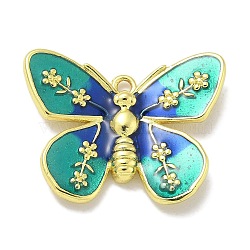 Rack Plating Brass Enamel Pendants, Long-Lasting Plated, Lead Free & Cadmium Free, Butterfly Charms, Real 18K Gold Plated, Dark Cyan, 14.5x22.5x3mm, Hole: 1.5mm(KK-L224-041G-02)