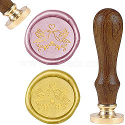 DIY Scrapbook, Brass Wax Seal Stamp and Wood Handle Sets, Wedding Themed Pattern, 83x22mm, Head: 7.5mm, Stamps: 25x14.5mm(AJEW-WH0131-040)