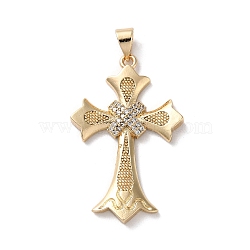 Brass Micro Pave Cubic Zirconia Pendants, Cross, Real 18K Gold Plated, 34x21.5x3.5mm, Hole: 5.5x3.5mm(KK-A212-07B-G)