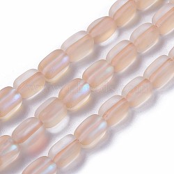 Synthetic Moonstone Beads Strands, Holographic Beads, Frosted, Cuboid, Orange, 10.5~11.5x5.5~7.5mm, Hole: 1mm, about 33~34pcs/strand, 14.6 inch(37cm)(GLAA-F090A-F06)