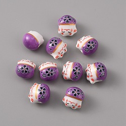 Handmade Porcelain Beads, Famille Rose Porcelain, Lucky Cat, Purple, 14x12.5x11.5mm, Hole: 2mm(PORC-WH0016-02H)