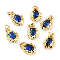 Brass Micro Pave Cubic Zirconia Pendant, Long-Lasting Plated, Real 18K Gold Plated, Oval, Medium Blue, 12x8x3mm, Hole: 2.6mm(ZIRC-P089-19G-D)