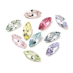 Glass Rhinestone Cabochons, Flat Back & Back Plated, Faceted, Horse Eye, Mixed Color, 10x5x3.5mm(RGLA-L029-12B)