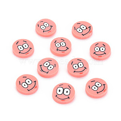 Handmade Polymer Clay Cabochons, Flat Round with Expression, Salmon, 9~10x1~2mm, about 5000pcs/1000g(CLAY-N006-94A)