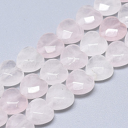 Natural Rose Quartz Beads Strands, Faceted, Heart, 10x10x5mm, Hole: 1.2mm, about 20pcs/strand, 7.4 inch(X-G-S357-E01-07)