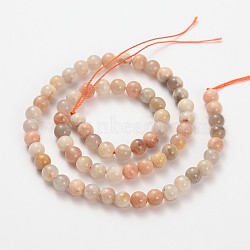 Natural Moonstone & Sunstone Round Beads Strands, 4mm, Hole: 0.8mm, about 97pcs/strand, 15.5 inch(G-O030-4mm-10)