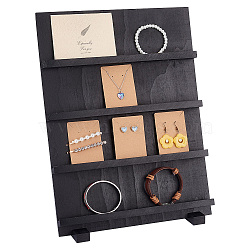 4-Tier Wooden Slant Back Jewelry Display Card Stands, Rectangle Jewelry Display Organizer Holder, for Earring Display Cards, Postcard Storage, Black, 30x14x38.7cm(ODIS-WH0038-79B-02)