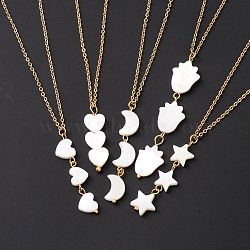 Natural Shell Pendant Necklace with 304 Stainless Steel Chains for Women, Mixed Shape, White, 17.76~17.91 inch(45.1~45.5cm)(NJEW-C016-06G)
