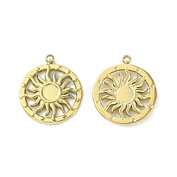 304 Stainless Steel Pendant Cabochon Settings, Sun, Real 14K Gold Plated, Tray: 3mm, 14.5x12.5x1.5mm, Hole: 1mm(STAS-L269-055G)