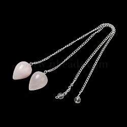 Natural Rose Quartz Dowsing Pendulums, with Silver Tone Iron Chains, Teardrop Pendant, 235mm, Hole: 1.6mm(G-R492-01S-01)
