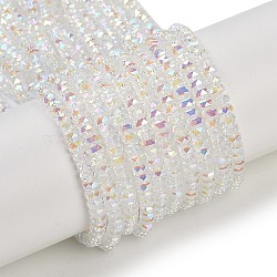 Electroplate Glass Beads Strands, Pearl Luster Plated, Faceted, Rondelle, White, 3x4mm, Hole: 1mm, about 100pcs/strand, 12.60''(32cm)(GLAA-Q105-03F)