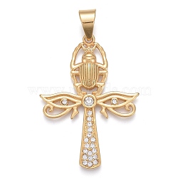 304 Stainless Steel Big Pendants, with Crystal Rhinestone, Cross with Eye of Horus & Spider, Golden, 55.5x40x4.5mm, Hole: 8x11mm(STAS-K214-21G)