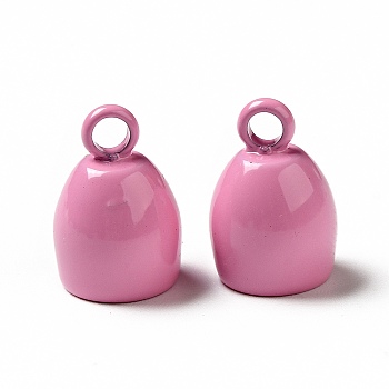 Spray Painted 201 Stainless Steel Cord Ends, Egg, Hot Pink, 11.5x8mm, Hole: 2mm, Inner Diameter: 6mm