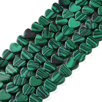 Synthetic Malachite Beads Strands, Heart, 6x6x3mm, Hole: 1mm, about 69~71pcs/strand, 14.57''~14.96''(37~38cm)