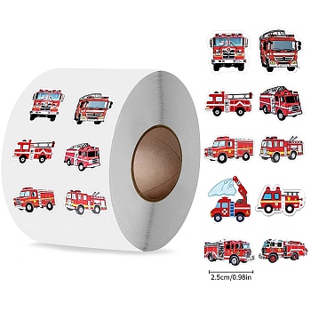 Roll Stickers, 10 Different Designs Decorative Sealing Stickers, Vehicle, Red, 25x25~35mm, 500pcs/roll