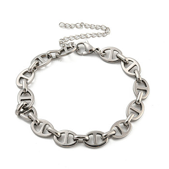 304 Stainless Steel Oval Link Chains Bracelets for Men & Women, Stainless Steel Color, 7-3/8 inch(18.7cm)