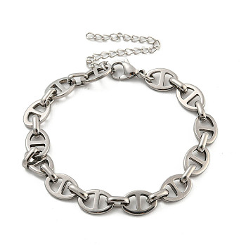 Non-Tarnish 304 Stainless Steel Oval Link Chains Bracelets for Men & Women, Stainless Steel Color, 7-3/8 inch(18.7cm)