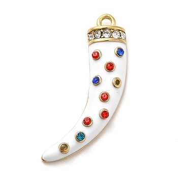 Ion Plating(IP) 304 Stainless Steel Rhinestone Pendants, with Enamel, Golden, Scabbard, White, 27x16x4mm, Hole: 1.6mm