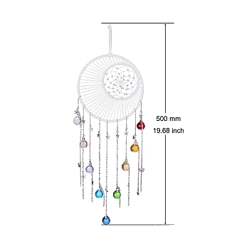 Woven Web/Net with Glass Round Pendant Decorations, for Home Hanging Decorations, Colorful, 500x160mm