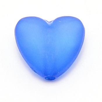 Opaque Acrylic Beads, Frosted, Heart, Blue, 12x12.5x7mm, Hole: 1.6mm
