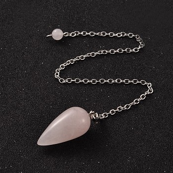Teardrop Platinum Tone Brass Rose Quartz Dowsing Pendulums, with Lobster Claw Clasps, 220x3mm
