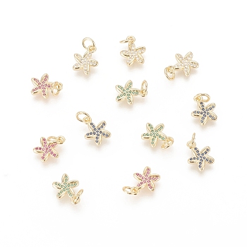 Brass Micro Pave Cubic Zirconia Charms, with Jump Ring, Long-Lasting Plated, Real 18K Gold Plated, Flower, Mixed Color, 11x9x2mm, Hole: 3mm