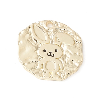 Alloy Pendants, Flat Round with Rabbit, Textured, Light Gold, 19x20x2mm, Hole: 1.6mm