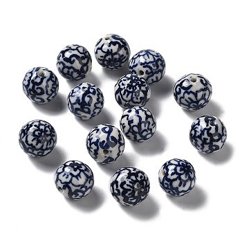 Handmade Porcelain Beads, Blue and White Porcelain, Round, Midnight Blue, 16mm, Hole: 2.3mm