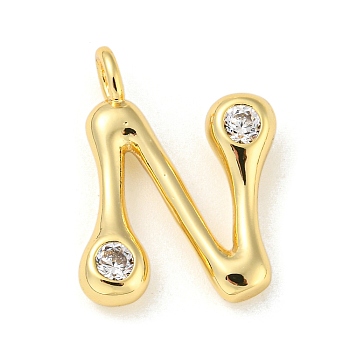 Rack Plating Brass Micro Pave Cubic Zirconia Pendants, Cadmium Free & Lead Free, Long-Lasting Plated, Real 18K Gold Plated, Letter N, 21x15x5mm, Hole: 3mm