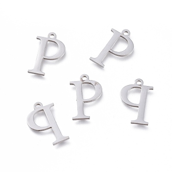304 Stainless Steel Charms, Greek Alphabet, Stainless Steel Color, Letter.R, 14x9x1mm, Hole: 1.2mm