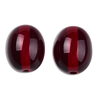 Resin Imitation Amber Beads, Half Drilled, Oval, Dark Red, 20x16mm, Half Hole: 1.2mm
