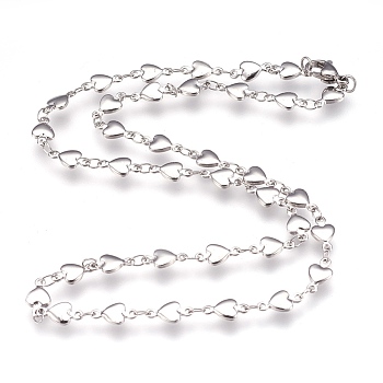 304 Stainless Steel Link Necklaces, Heart, Stainless Steel Color, 17.3 inch(44cm), 5mm