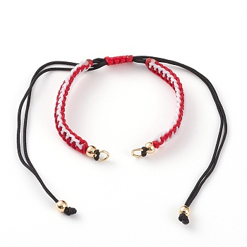 Adjustable Nylon Thread Braided Bracelet Making, with Golden Plated Brass Beads and 304 Stainless Steel Jump Rings, Red, 4-3/8 inch(11cm)~12-1/4 inch(31cm)